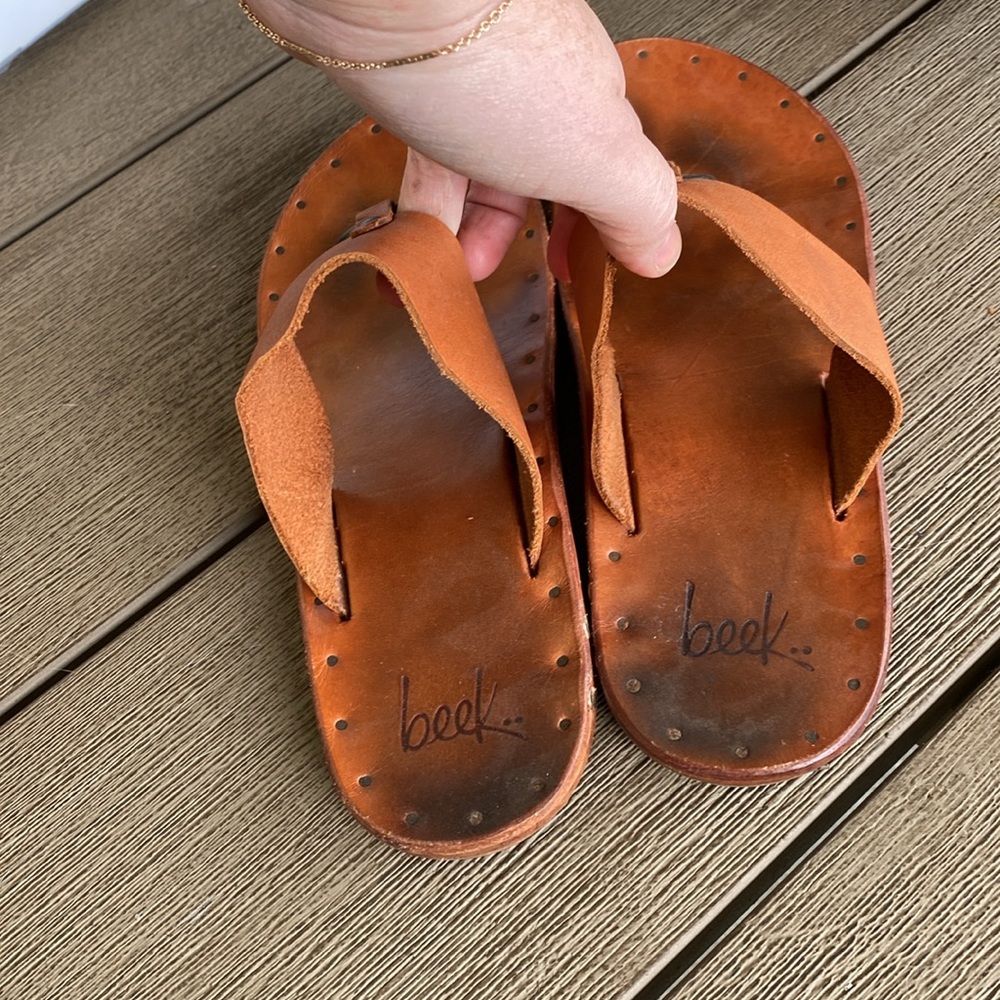beek Cognac Leather Ring-Accent Slide Sandals - Picture 4 of 4